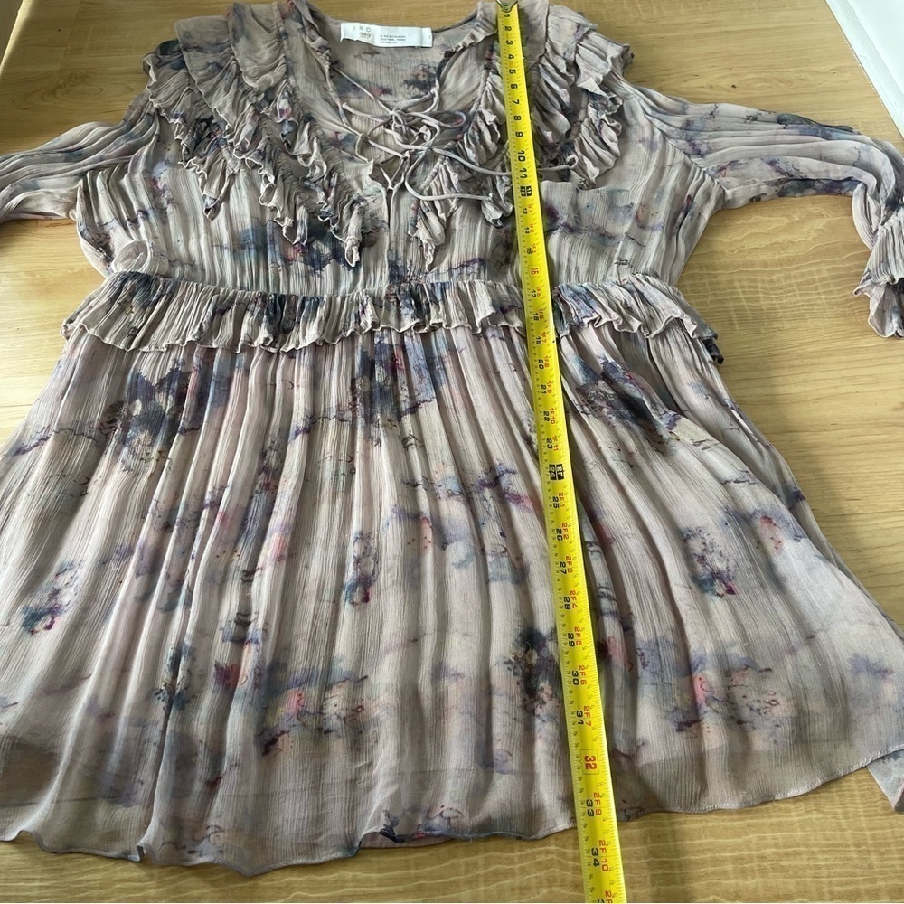 IRO Banon Floral Mini Blouson Dress Ruffles V-Neck Lace Up Size 44 - Picture 14 of 16